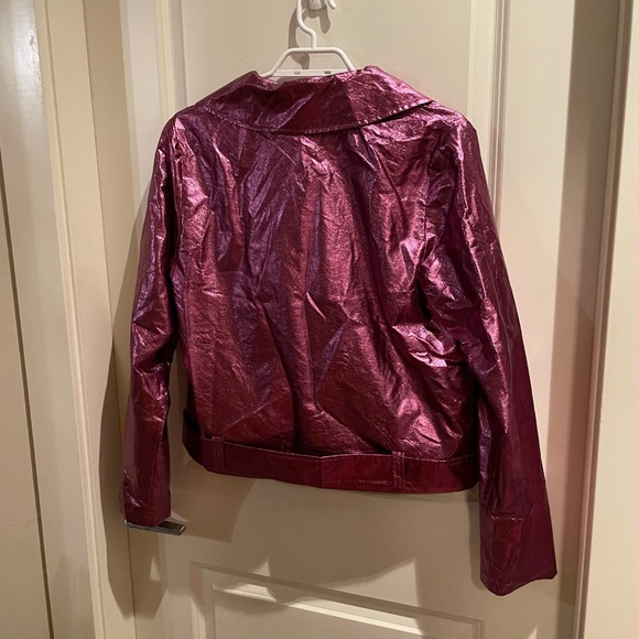 Haley Elsaesser Purple Metallic Lined Biker Jacket with Belt - Picture 5 of 5